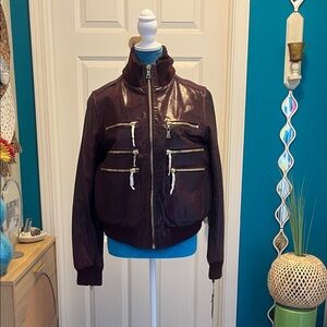 Women's Leather Jacket - Burgundy